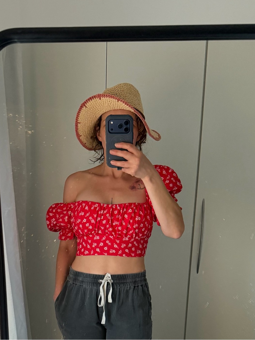 & Other Stories 100% Linen Floral Puff Sleeve Crop Top Size 4